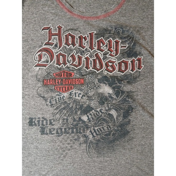 HARLEY-DAVIDSON Wmns Sz L T-Shirt Live Free Ride Hard Century Graphic Gray #307C - Picture 4 of 9